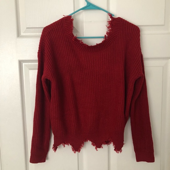 Red frayed sweater - Picture 2 of 2